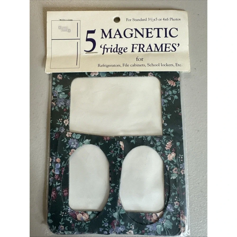 VTG Picture Frame Fridge Magnets Floral Cottage 5pc Set